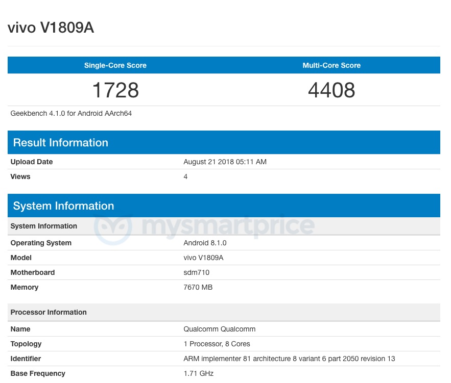 Hasil Tes Vivo X23 Muncul Geekbench dengan Snapdragon 710