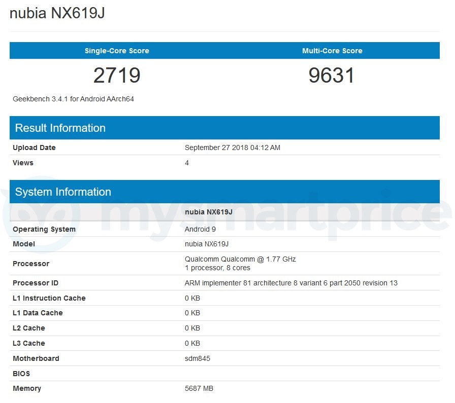 Nubia "NX619J" Muncul di Geekbench Dengan Snapdragon 845 & RAM 6GB