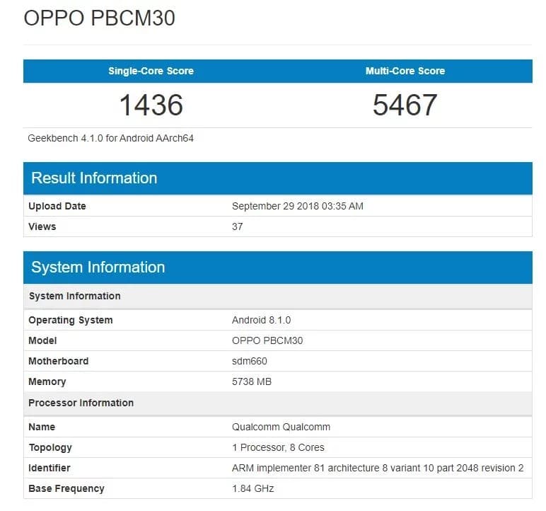 Bocoran Spesifikasi Oppo K1 Muncul di GeekBench