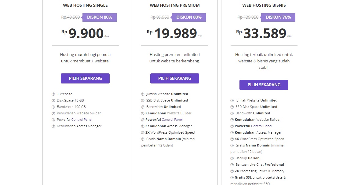 Paket web hosting di Hostinger